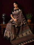 Indiehaat | Beige Chanderi Silk Kalamkari Saree