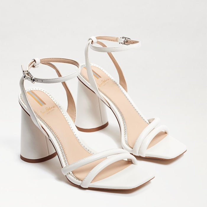 Kia Block Heel Sandal in Bright White Leather