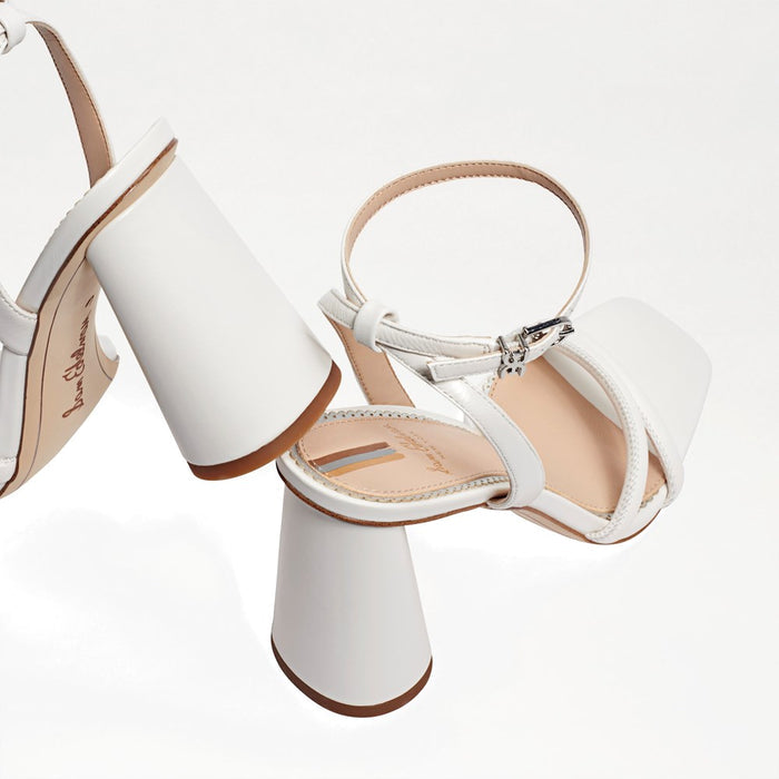 Kia Block Heel Sandal in Bright White Leather