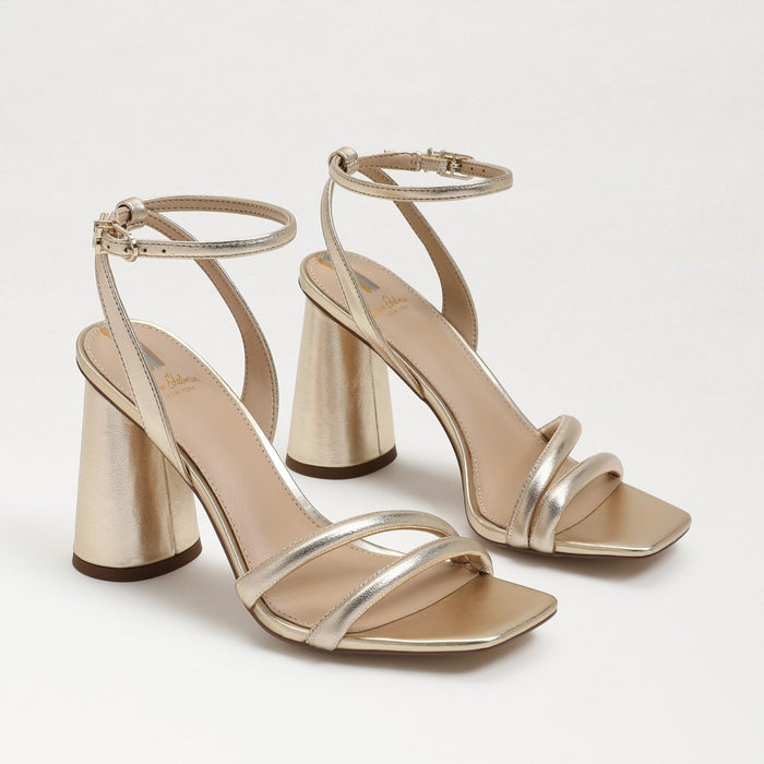 Kia Block Heel Sandal in Gold Leaf Leather