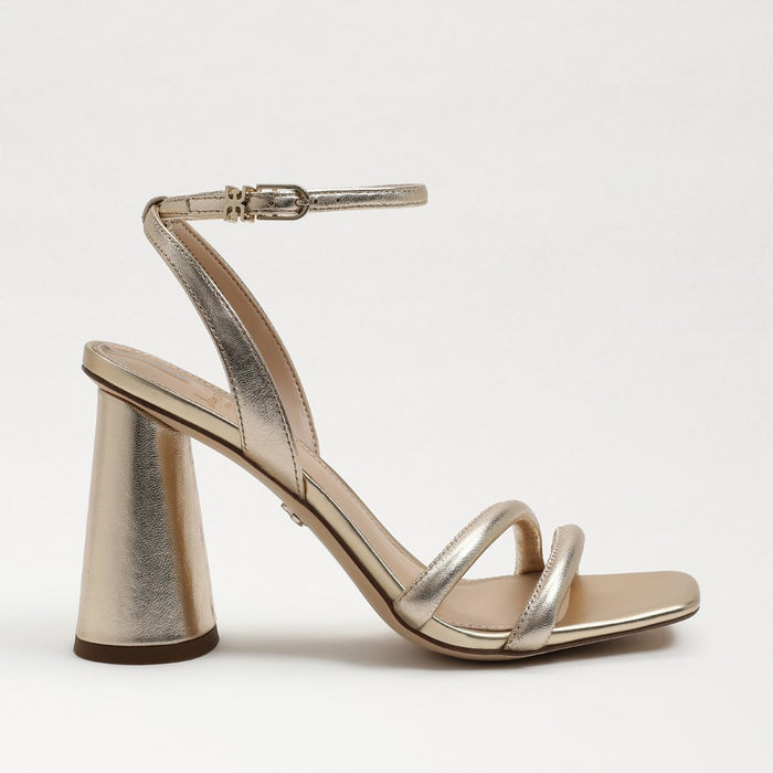 Kia Block Heel Sandal in Gold Leaf Leather