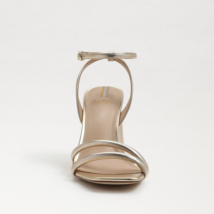 Kia Block Heel Sandal in Gold Leaf Leather