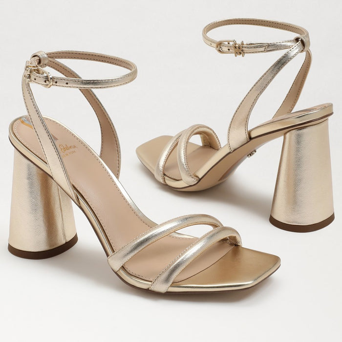 Kia Block Heel Sandal in Gold Leaf Leather