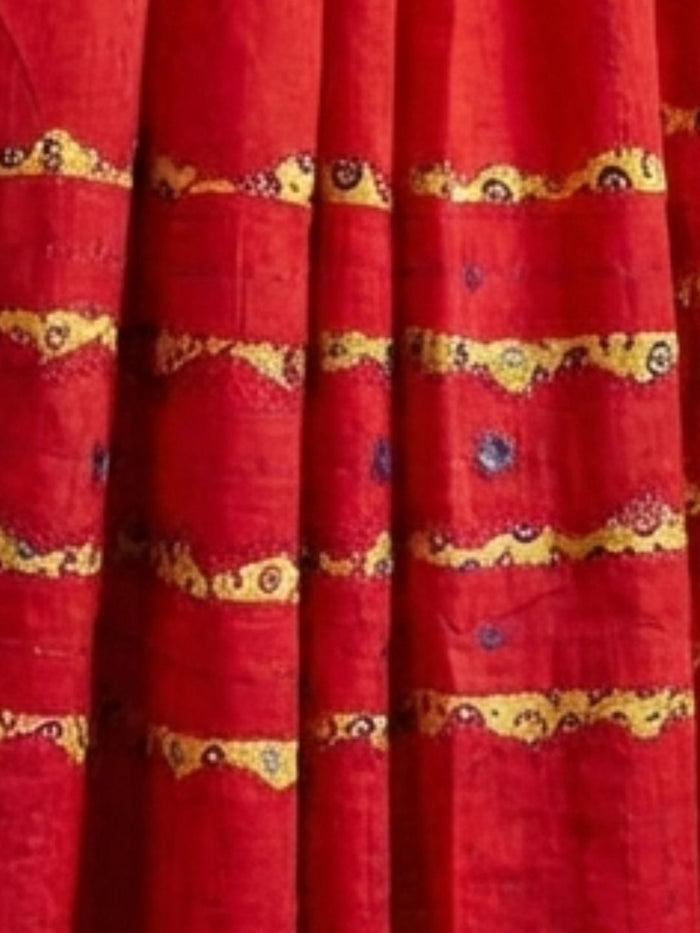 Indiehaat | Applique Kantha Pure Mul Cotton Dupatta Red