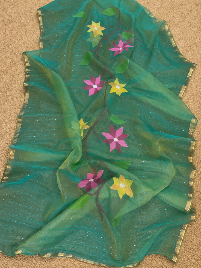 Indiehaat | Green Muslin Silk Jamdani Saree