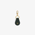 Dark green Leather Key Fob with gold clasp and small gold floral design, shown on a white background.