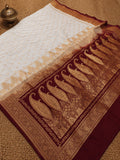 Indiehaat | Ivory White Mashru Silk Brocade Saree