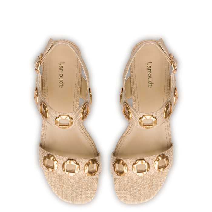 Milan Flat Sandal In Beige Raffia