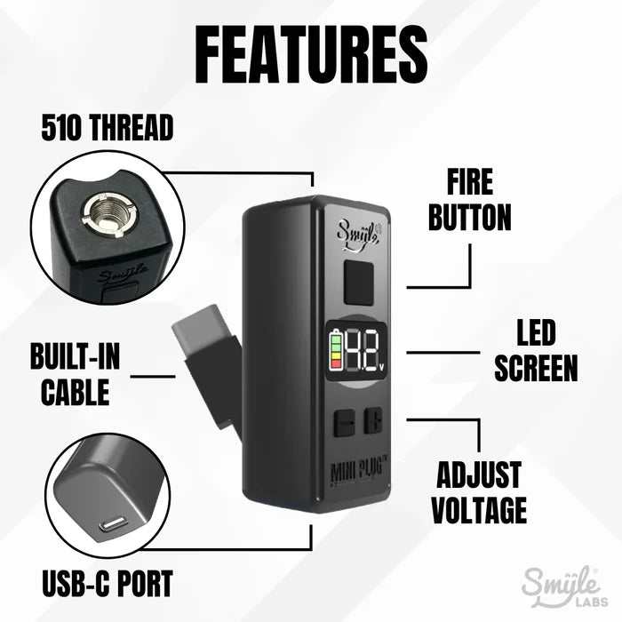 Mini Plug 510 Cart Battery with Built-in USB-C Cable By Smyle Labs - UK