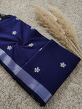 Indiehaat | Pure Khadi Cotton Embroidery Saree Blue