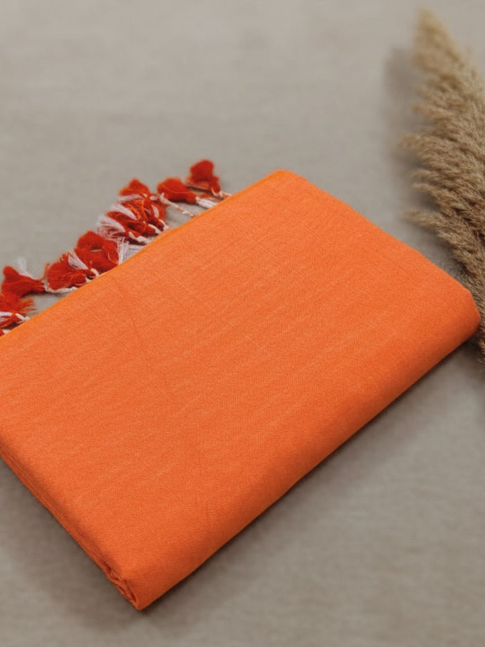 Indiehaat | Pure Khadi Cotton Handloom Saree Orange