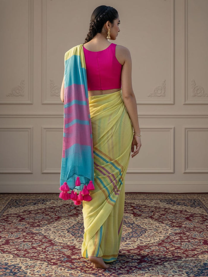 Indiehaat | Pure Khadi Cotton Handloom Saree Yellow