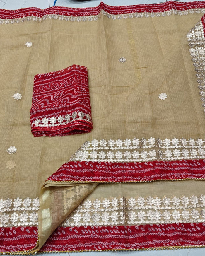 Indiehaat | Kota Cotton Gota Patti Beige Saree