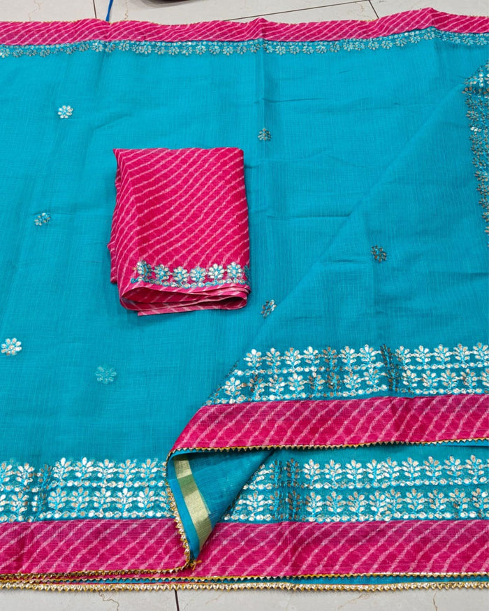 Indiehaat | Kota Cotton Gota Patti Blue Saree