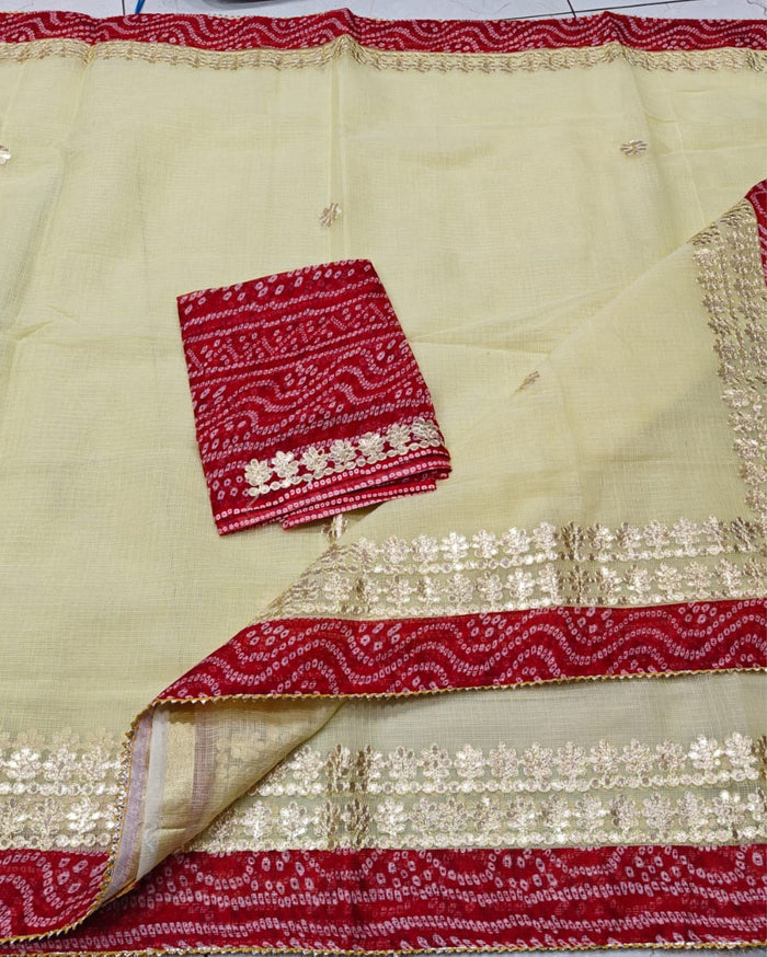 Indiehaat | Kota Cotton Gota Patti Yellow Saree