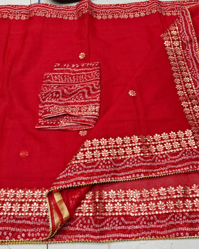 Indiehaat | Kota Cotton Gota Patti Red Saree