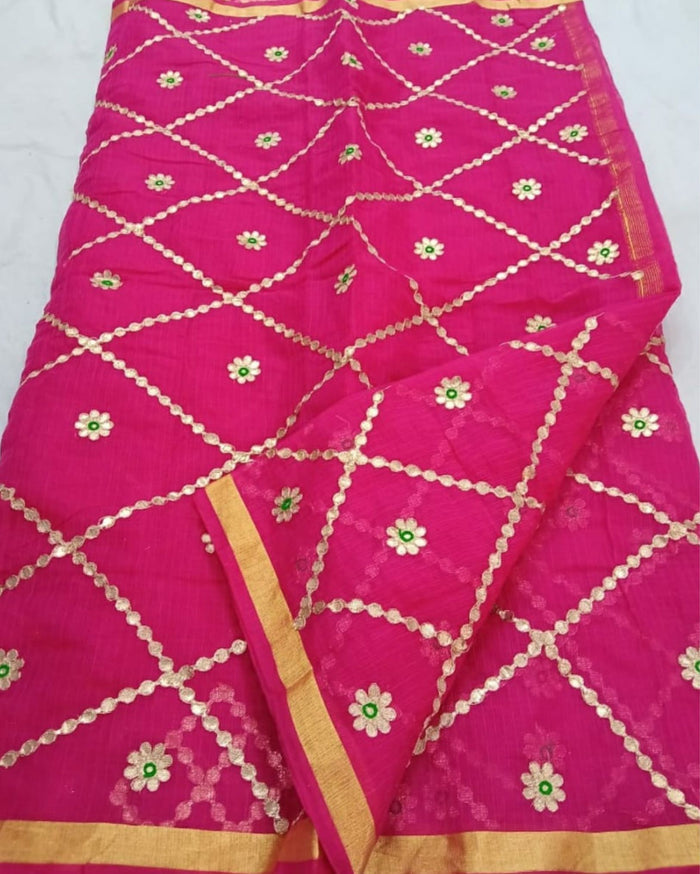 Indiehaat | Kota Cotton Gota Patti Rani Pink Saree