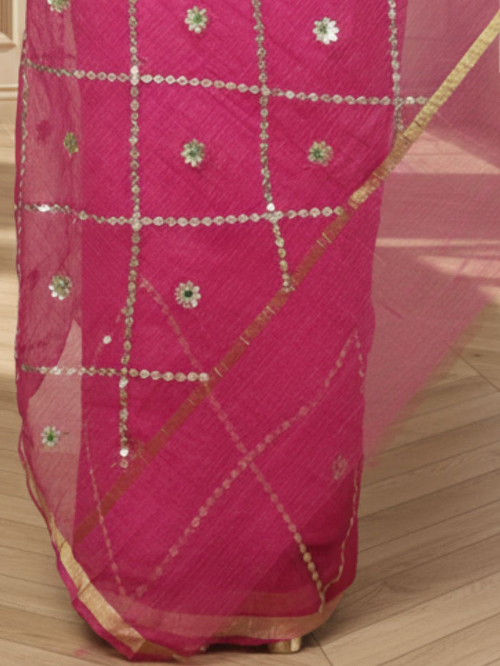 Pankhudi Gota Patti Rani Pink Kota Cotton Saree