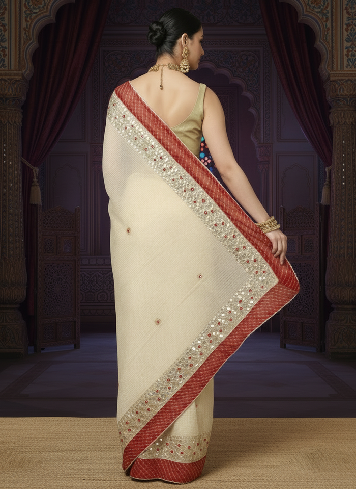 Pankhudi Jugnu Checks Gota Patti Off White Saree