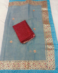 Indiehaat | Kota Cotton Jugnu Checks Gota Patti Blue Saree
