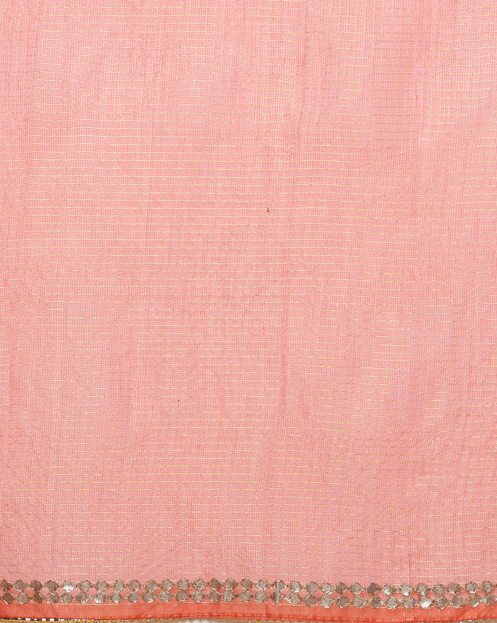 Pankhudi Jugnu Checks Kota Cotton Gota Patti Peach Saree