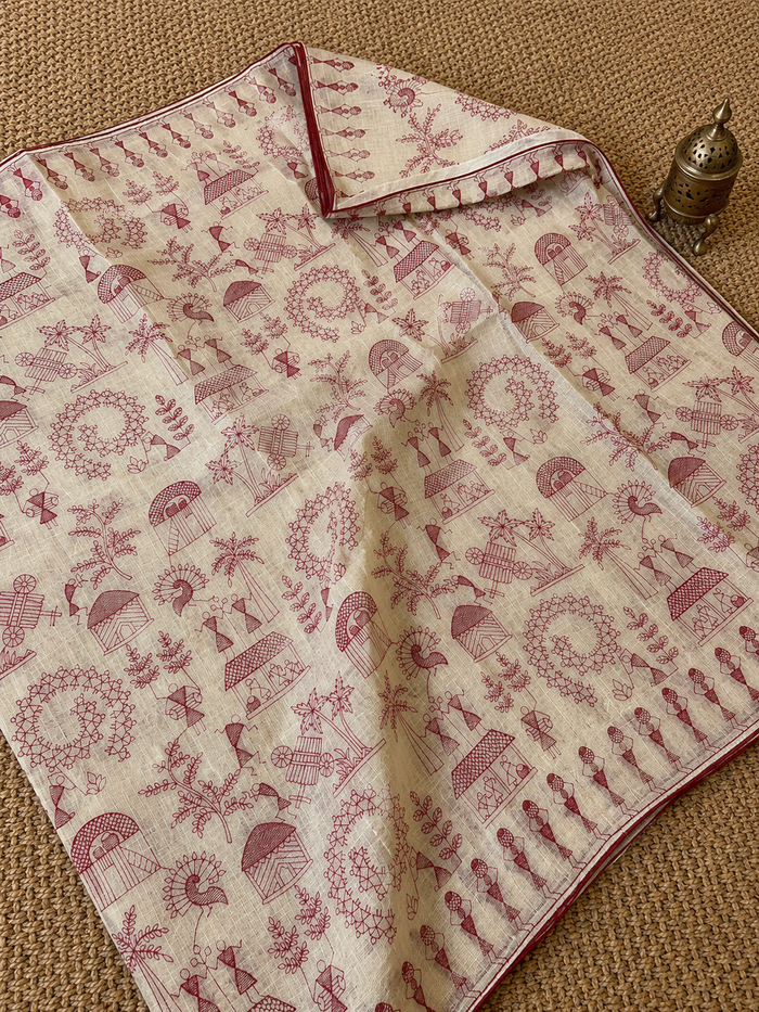 Indiehaat | Silkmark Certified Tussar Silk Embroidered Saree Beige