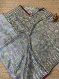 Indiehaat | Silkmark Certified Tussar Silk Embroidered Saree Gray