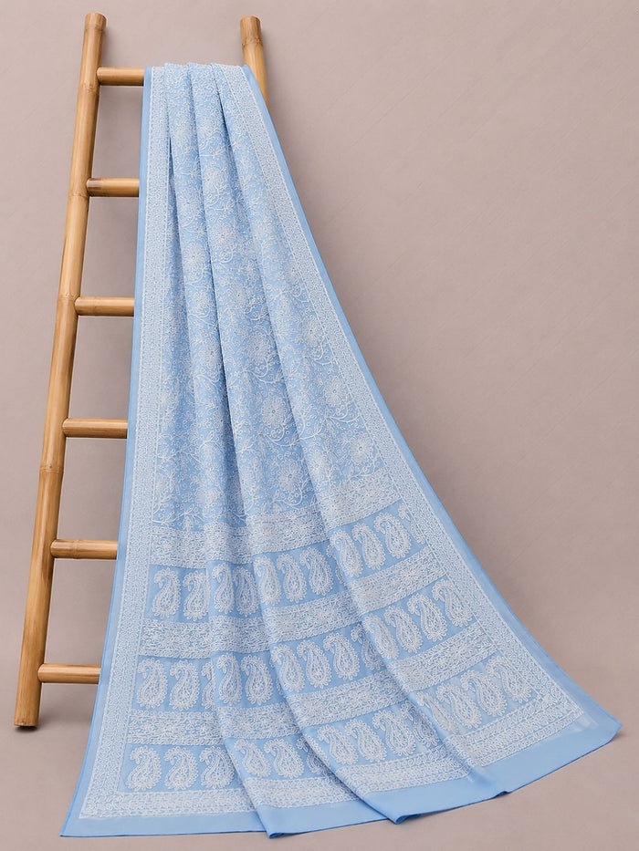 Indiehaat | Purple Georgette Chikankari Saree | Party Wear