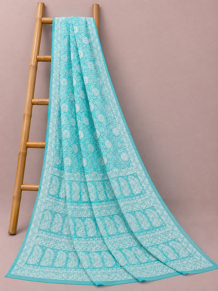 Indiehaat | Black Georgette Chikankari Saree | Party Wear