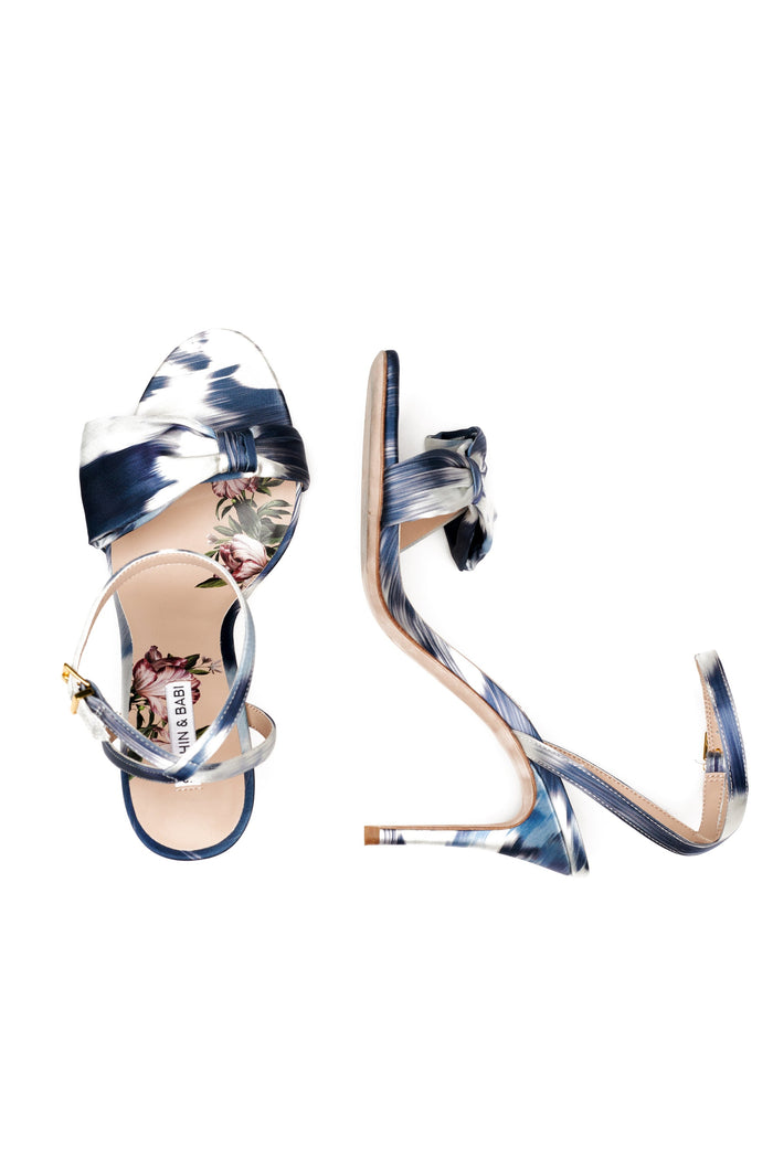 Sachin & Babi Chelsea Heel Obi-Bow Open Toe in Blue Ikat Floral