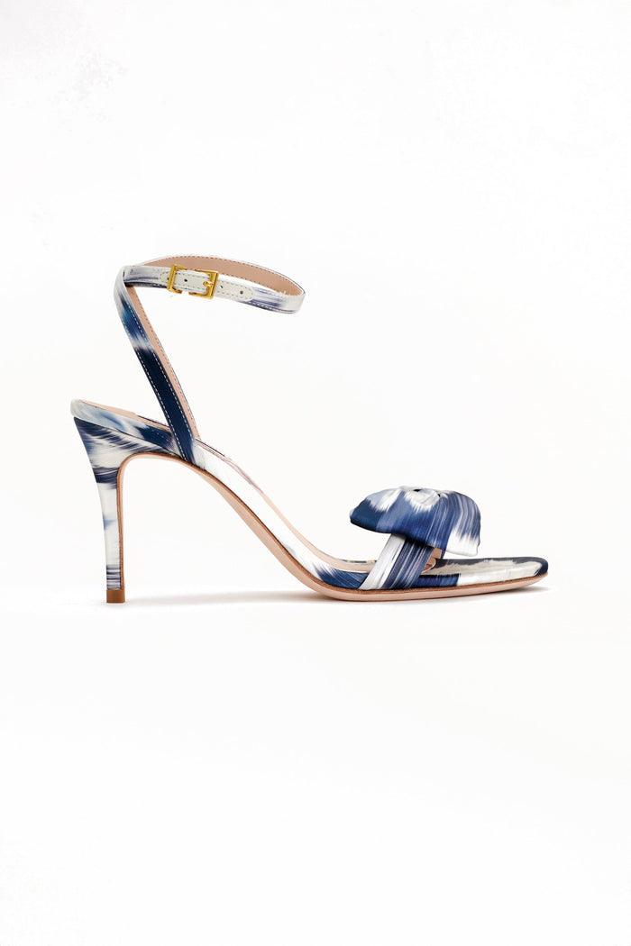 Sachin & Babi Chelsea Heel Obi-Bow Open Toe in Blue Ikat Floral