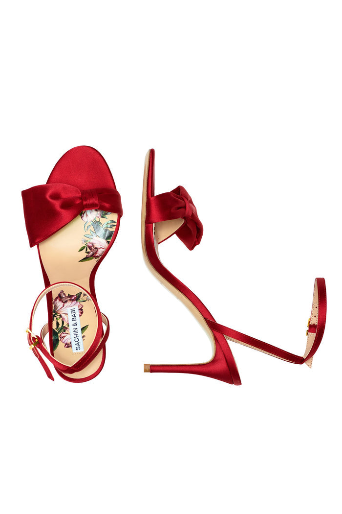 Sachin & Babi Chelsea Heel Obi-Bow Open Toe in Holly Red
