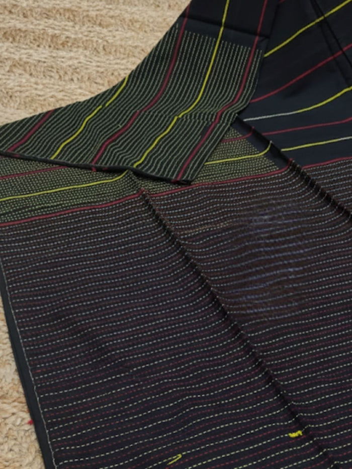 Indiehaat | Pure Cotton Embroidery Saree Black