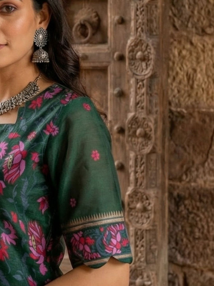 Indiehaat | Banarasi Silk Brocade Stitched Suit Green