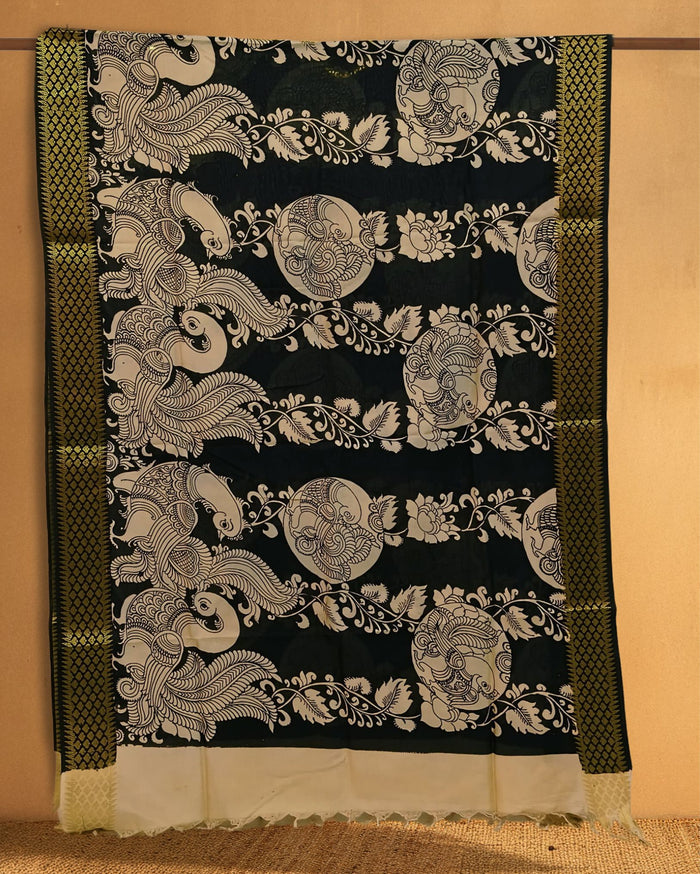 Indiehaat |Bangalori Handpainted Black Dupatta