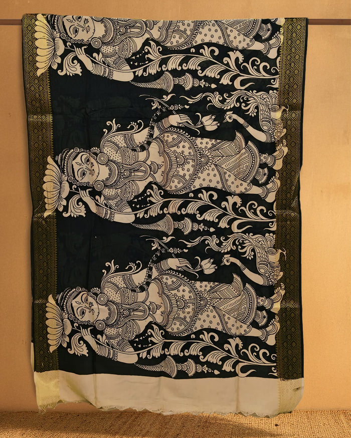 Indiehaat |Bangalori Handpainted Black Dupatta