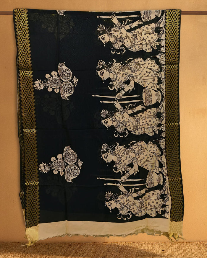 Indiehaat |Bangalori Handpainted Black Dupatta
