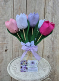 Tulipani realizzati a mano, fiori in stoffa. Tulipani con lavanda. 
sacchetti lavanda, sacchettini lavanda. idee regalo Pasqua, idee regalo Natale, fiori artificiali tulipani