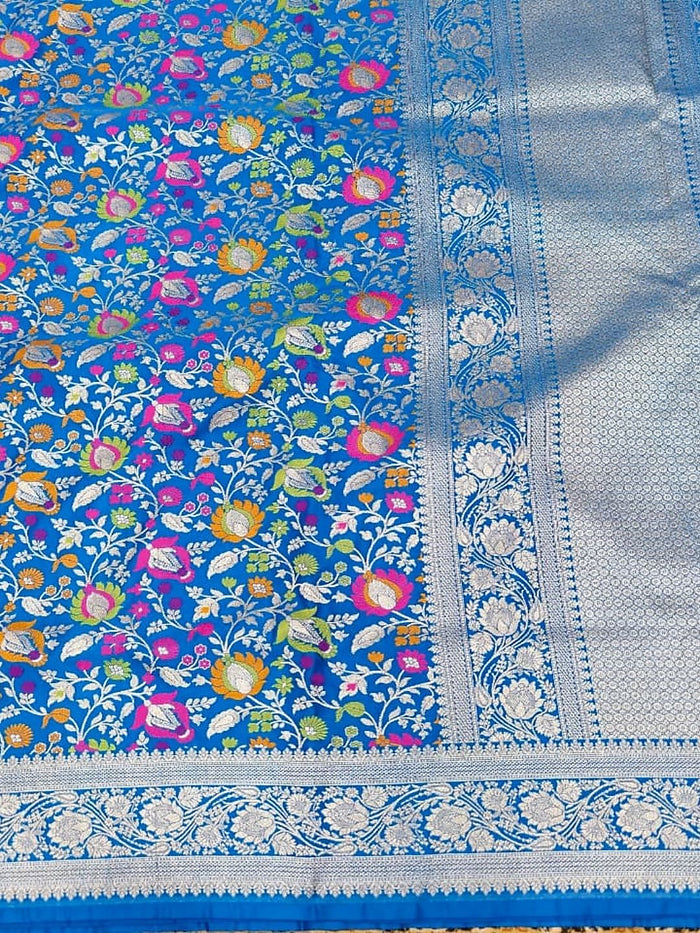 Indiehaat | Blue Mashru Mina Jaal Silk Saree