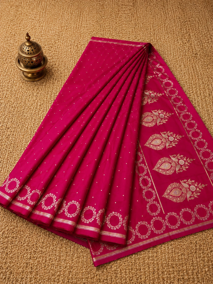 Indiehaat | Fuchsia Pink Mashru Silk Brocade Saree