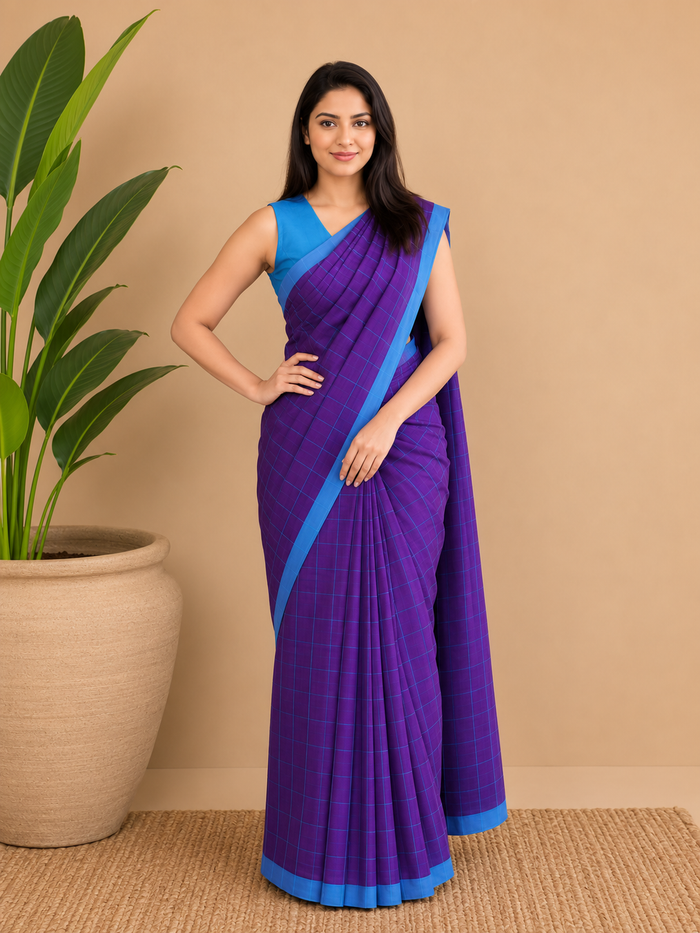 Indiehaat | Purple Khadi Cotton Handloom Saree