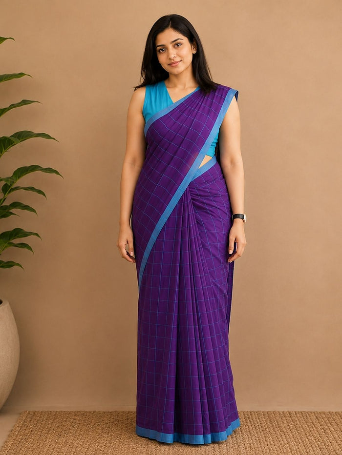 Indiehaat | Purple Khadi Cotton Handloom Saree