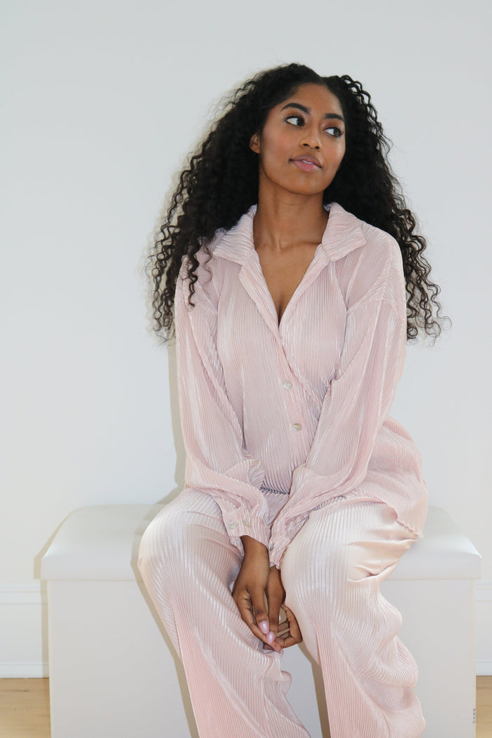 Waverles Pleated Pant Set in Blush