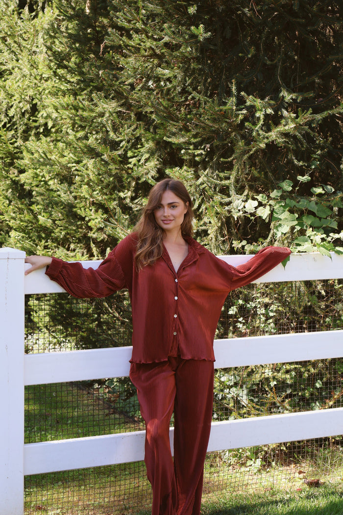 Waverles Pleated Pant Set in Copper