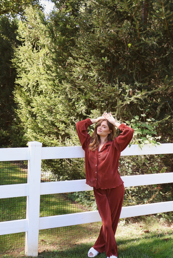 Waverles Pleated Pant Set in Copper