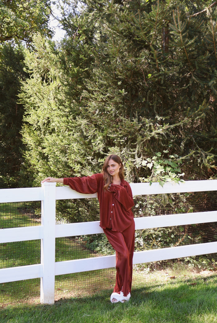 Waverles Pleated Pant Set in Copper