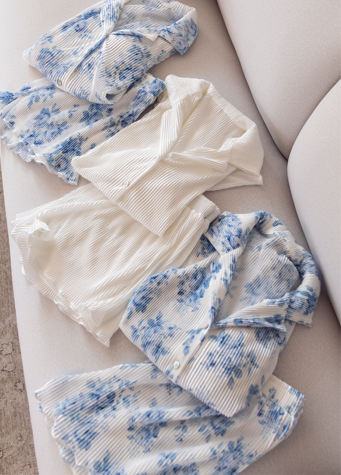 Waverles Pleated Short Set in Blue Floral