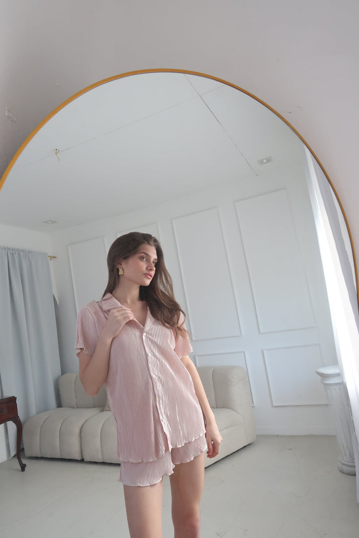 Waverles Pleated Short Set in Blush