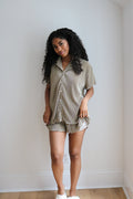 Waverles Pleated Short Set in Sage