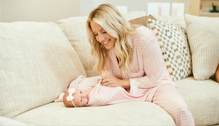 Waverles Ruffle Bamboo Pajama Pant Set in Pink Gingham
